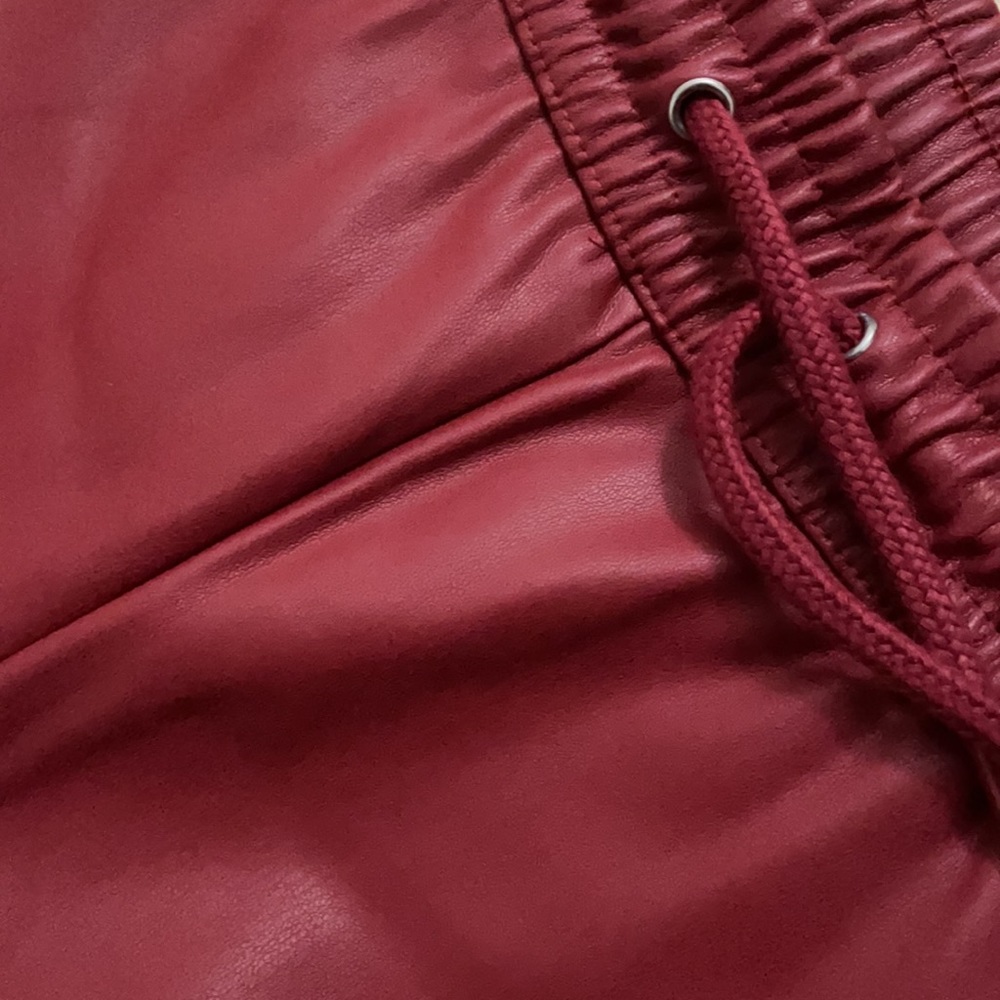 Red leather joggers